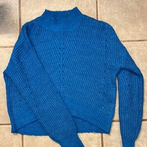 Pink Rose Blue Cowl Neck Sweater